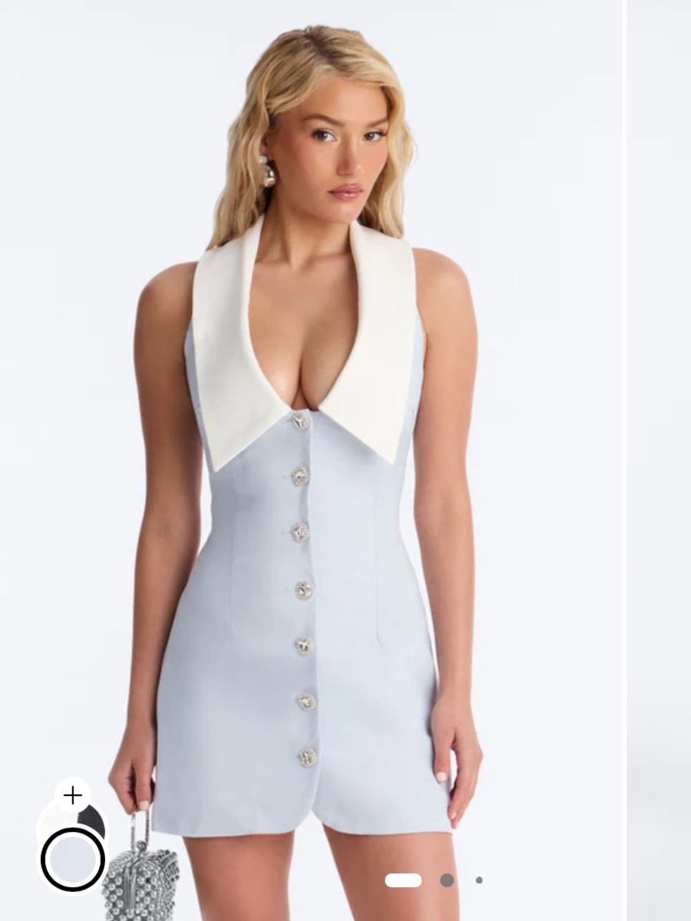 Sleeveless Light Blue Mini Dress with White Collar
